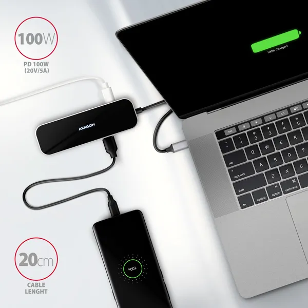 AXAGON HUB 4xUSB-A HDMI 100W