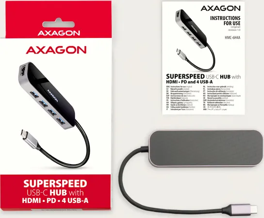 AXAGON HUB 4xUSB-A HDMI 100W