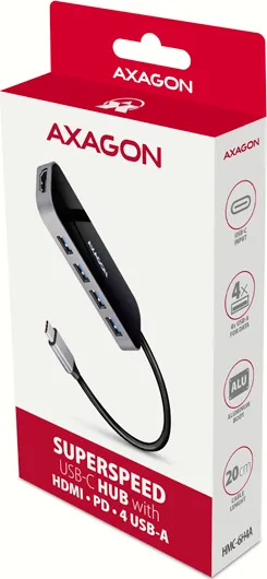 AXAGON HUB 4xUSB-A HDMI 100W