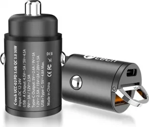 C-TECH nabíječka USB do auta UCC-02, 1x Type C + 1 x Type A, 30W