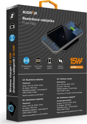 ALIGATOR bezdrátová nabíječka Aligator Pure-Pad 15W, černá