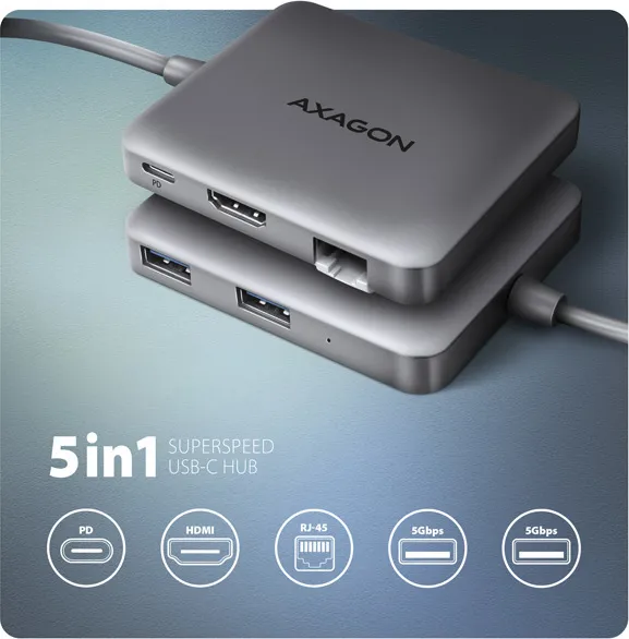 AXAGON HUB 5Gbps 2xUSB-A HDMI RJ45 100W