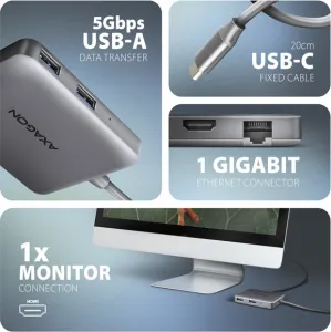 AXAGON HUB 5Gbps 2xUSB-A HDMI RJ45 100W