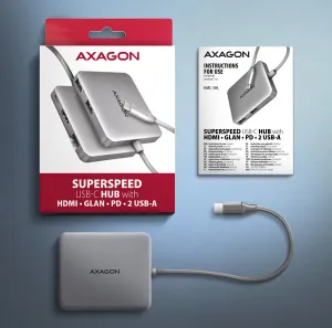 AXAGON HUB 5Gbps 2xUSB-A HDMI RJ45 100W