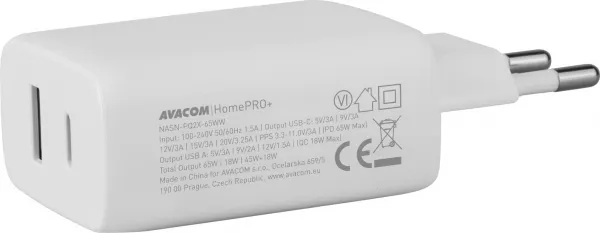 AVACOM HomePRO+ síťová nabíječka s Power Delivery 65W s výstupy USB-C a USB-A