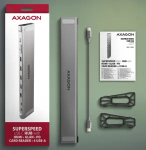 AXAGON HUB 3xUSB-A HDMI RJ45 mSD 100W