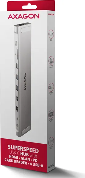 AXAGON HUB 3xUSB-A HDMI RJ45 mSD 100W