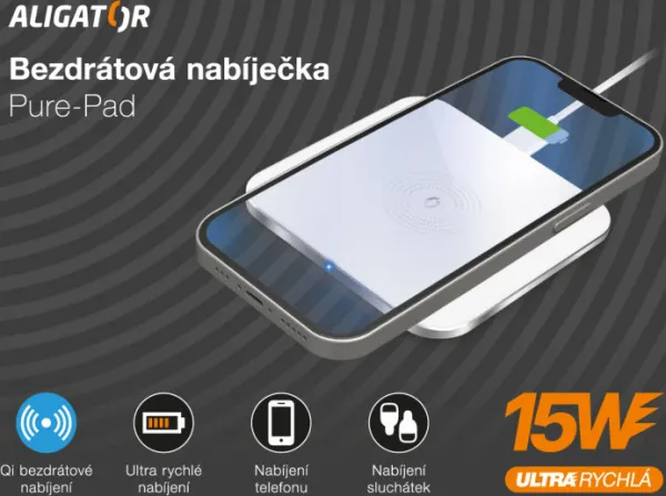 ALIGATOR bezdrátová nabíječka Aligator Pure-Pad 15W, bílá