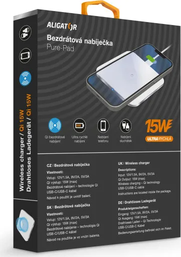 ALIGATOR bezdrátová nabíječka Aligator Pure-Pad 15W, bílá