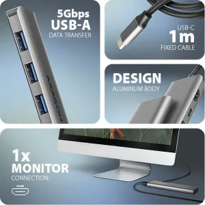 AXAGON HMC-5H, USB 5Gbps hub, 3x USB-A, HDMI 4k/30Hz, PD 100W, kábel USB-C 100cm