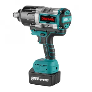 ONEVAN 3/4" 3100 N·m Bezuhlíkový Elektrický Rázový Uťahovák | Pre 18V Batériu Makita Batéria: 2ks batéria