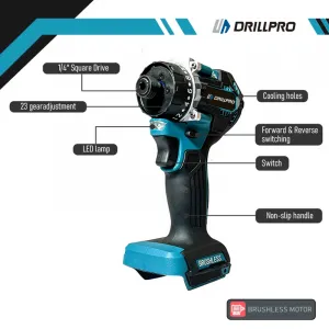 Drillpro 20 + 1 bez uhlíkový elektrický skrutkovač , vrtačka s krútiacim momentom 220Nm pre batériu MAKITA 18V Batéria: Bez batérie