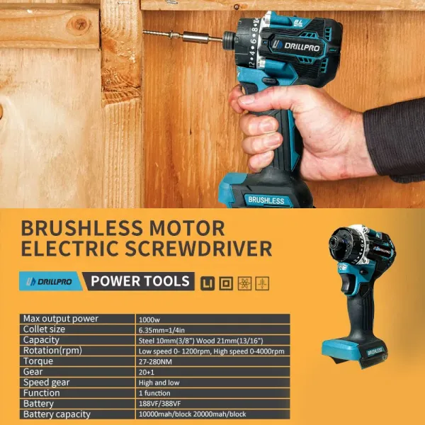 Drillpro 20 + 1 bez uhlíkový elektrický skrutkovač , vrtačka s krútiacim momentom 220Nm pre batériu MAKITA 18V Batéria: Bez batérie