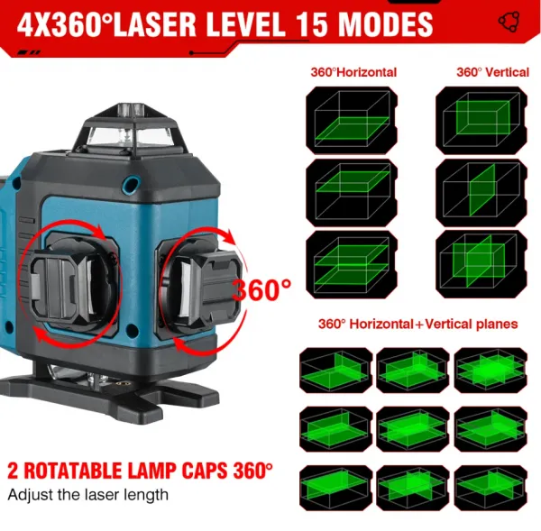 ONEVAN 16Lines 4D laserová samonivelačná vodováha s digitálnym displejom 360°