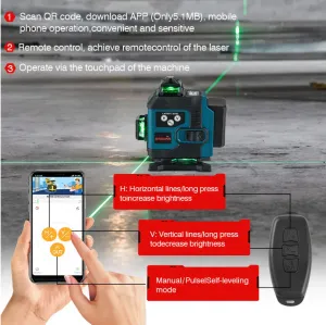 ONEVAN 16Lines 4D laserová samonivelačná vodováha s digitálnym displejom 360°