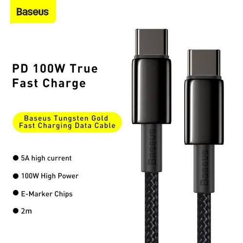 Baseus Tungsten Gold kábel USB-C na USB-C, 100 W, 2 m (čierny) 024651