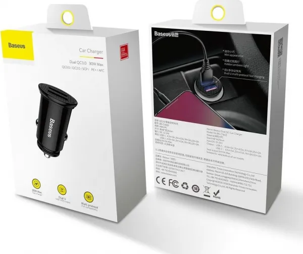 Baseus Circular 2xUSB QC3.0 5A 30W nabíjačka do auta (čierna) 017493