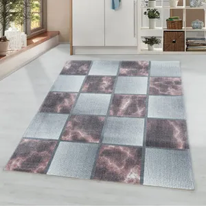 Koberec Ottawa štvorce ružovo sivé