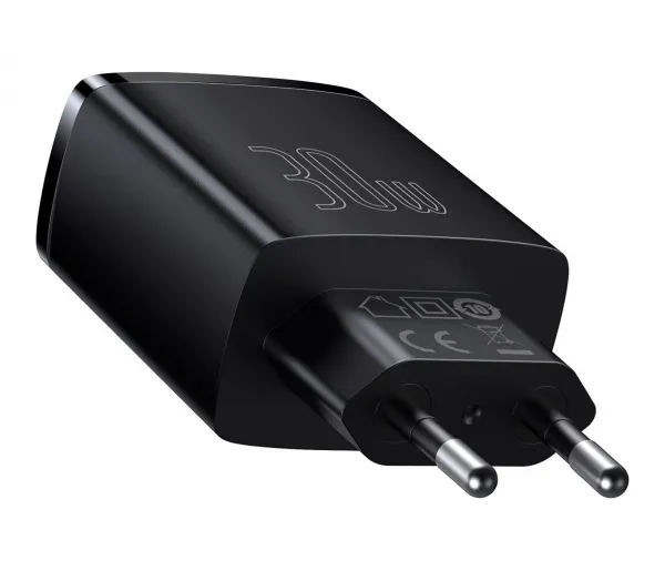 Kompaktná rýchlonabíjačka Baseus, 2xUSB, USB-C, PD, 3A, 30W (čierna) 028970