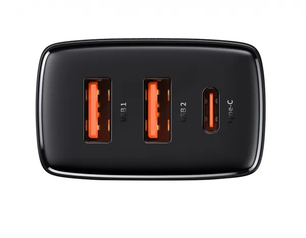 Kompaktná rýchlonabíjačka Baseus, 2xUSB, USB-C, PD, 3A, 30W (čierna) 028970