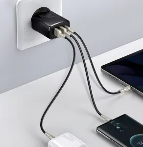 Kompaktná rýchlonabíjačka Baseus, 2xUSB, USB-C, PD, 3A, 30W (čierna) 028970