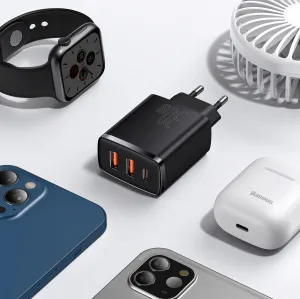 Kompaktná rýchlonabíjačka Baseus, 2xUSB, USB-C, PD, 3A, 30W (čierna) 028970