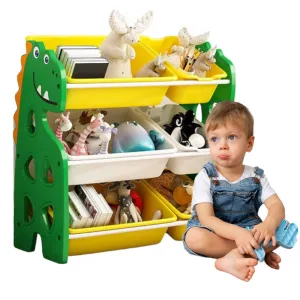 DomTextilu Farebný regál na hračky so zásuvkami - dinosaurus 76553