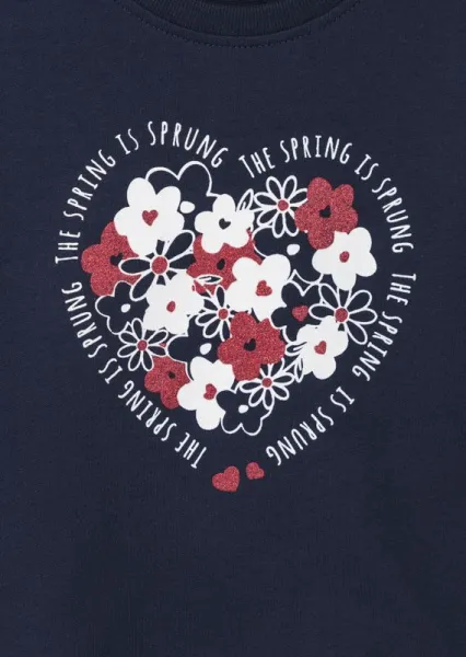 LOSAN Tmavo modré tričko s dlhým rukávom flower heart Veľkosť: 98