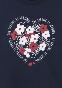 LOSAN Tmavo modré tričko s dlhým rukávom flower heart Veľkosť: 98