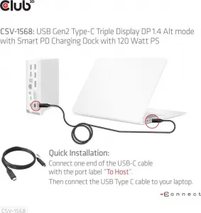 Club 3D Club3D USB-C, Triple Display DP 1.4 Alt mode Displaylink Dynamic PD Charging Dock so 120 W PS