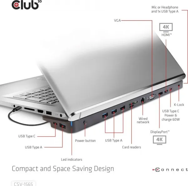 Club 3D Club3D Dokovací stanice USB-C, Triple Display DP 1.4 Alt mode Smart PD3.0 Charging Dock with 100 Watt PS