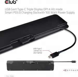 Club 3D Club3D Dokovací stanice USB-C, Triple Display DP 1.4 Alt mode Smart PD3.0 Charging Dock with 100 Watt PS