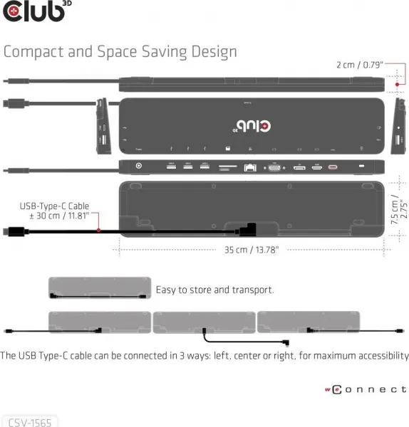 Club 3D Club3D Dokovací stanice USB-C, Triple Display DP 1.4 Alt mode Smart PD3.0 Charging Dock with 100 Watt PS
