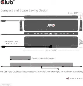 Club 3D Club3D Dokovací stanice USB-C, Triple Display DP 1.4 Alt mode Smart PD3.0 Charging Dock with 100 Watt PS