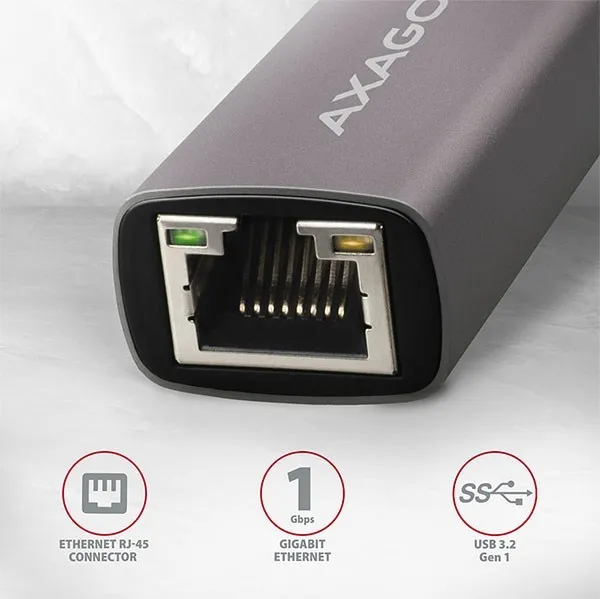 AXAGON ADE-TR, USB-A 3.2 Gen 1 - Gigabitová sieťová karta Ethernet, automatická inštalácia, titánovo šedá