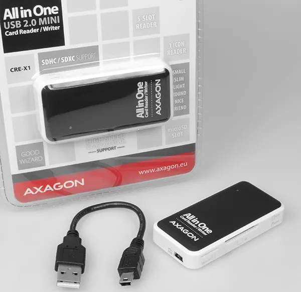 AXAGON CRE-X1, USB 2.0 externí MINI čtečka 5-slot ALL-IN-ONE