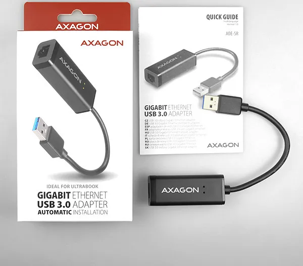 AXAGON ADE-SR, USB-A 3.2 Gen 1 - Gigabit Ethernet sieťová karta, auto inštal, čierna