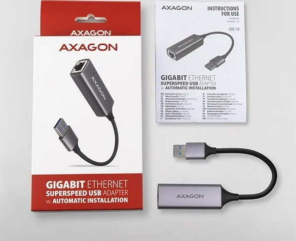 AXAGON ADE-TR, USB-A 3.2 Gen 1 - Gigabitová sieťová karta Ethernet, automatická inštalácia, titánovo šedá