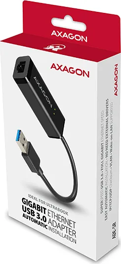 AXAGON ADE-SR, USB-A 3.2 Gen 1 - Gigabit Ethernet sieťová karta, auto inštal, čierna