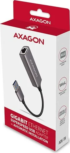 AXAGON ADE-TR, USB-A 3.2 Gen 1 - Gigabitová sieťová karta Ethernet, automatická inštalácia, titánovo šedá