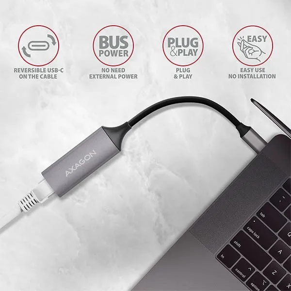 AXAGON ADE-TRC, USB-C 3.2 Gen 1 - Gigabitová sieťová karta Ethernet, automatická inštalácia, titánovo šedá