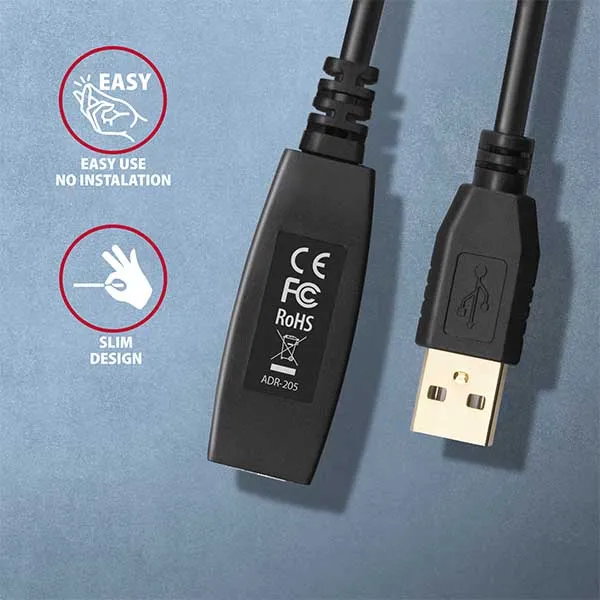 AXAGON ADR-205, USB 2.0 A-M -> A-F aktívny predlžovací / repeater kábel, 5m