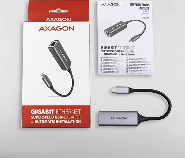 AXAGON ADE-TRC, USB-C 3.2 Gen 1 - Gigabitová sieťová karta Ethernet, automatická inštalácia, titánovo šedá