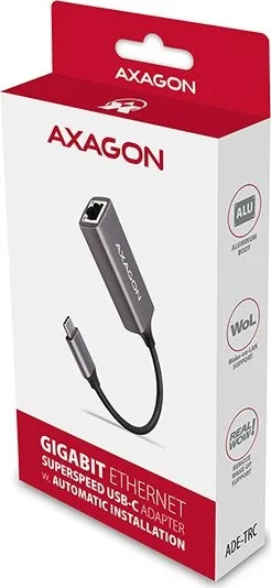 AXAGON ADE-TRC, USB-C 3.2 Gen 1 - Gigabitová sieťová karta Ethernet, automatická inštalácia, titánovo šedá