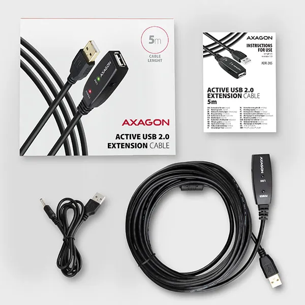 AXAGON ADR-205, USB 2.0 A-M -> A-F aktívny predlžovací / repeater kábel, 5m