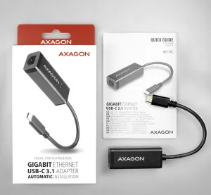 AXAGON ADE-SRC, USB-C 3.2 Gen 1 - Gigabit Ethernet sieťová karta, auto inštal, čierna