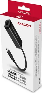 AXAGON ADE-SRC, USB-C 3.2 Gen 1 - Gigabit Ethernet sieťová karta, auto inštal, čierna
