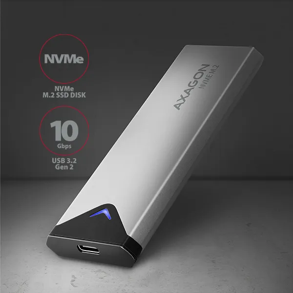 AXAGON EEM2-UG2, USB-C 3.2 Gen 2 - M.2 NVMe SSD kovový box, dĺžka 42 až 80 mm