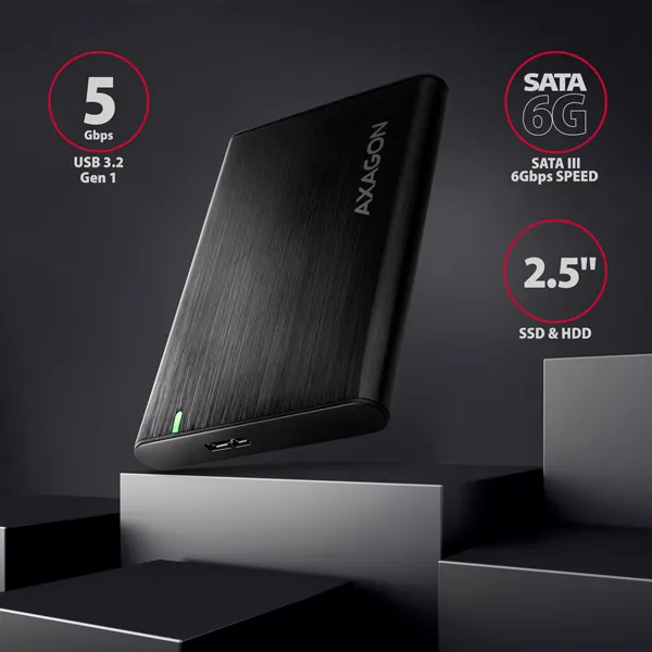 AXAGON EE25-A6M, USB 3.2 Gen 1 - SATA 6G 2.5" kovový box RAW, bez skrutiek