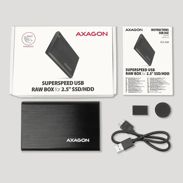 AXAGON EE25-A6M, USB 3.2 Gen 1 - SATA 6G 2.5" kovový box RAW, bez skrutiek